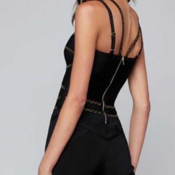 💋 BEBE Black Studded Bandage Bodycon Jumpsuit XS New RARE 💋 - Picture 5 of 6